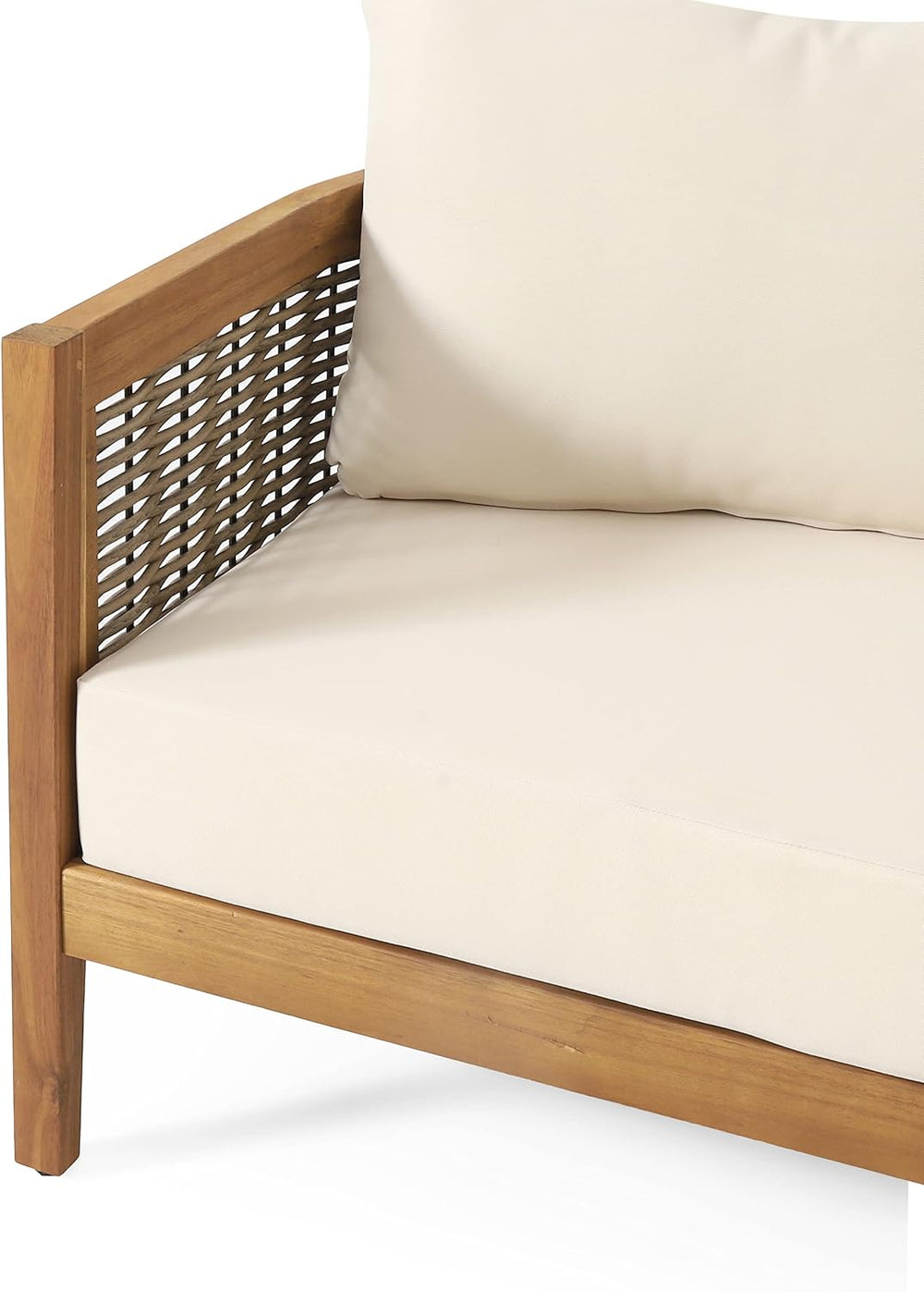 Merax 76.5" Outdoor Acacia Wood Wicker 3 Seater Sofa, Patio Furniture Co...