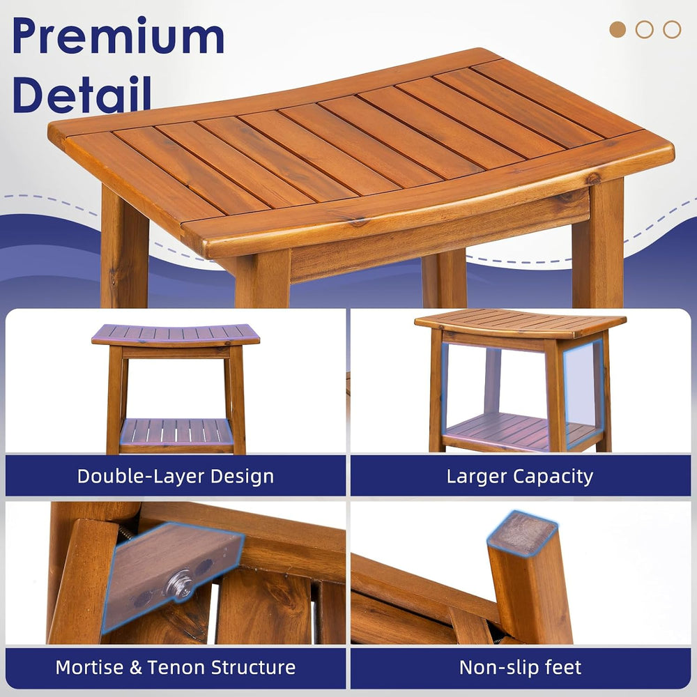Upolana 20" Teak Shower Bench with Storage Shelf, Indoor & Outdoor Use