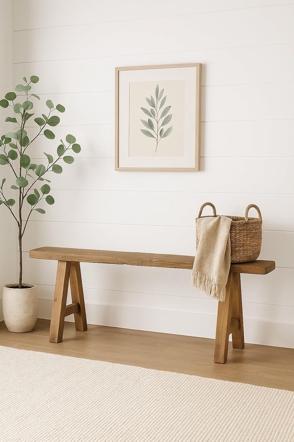 Artissance Rustic Natural Wood Noodle Bench, Long Wooden Entryway Bench, Weat...
