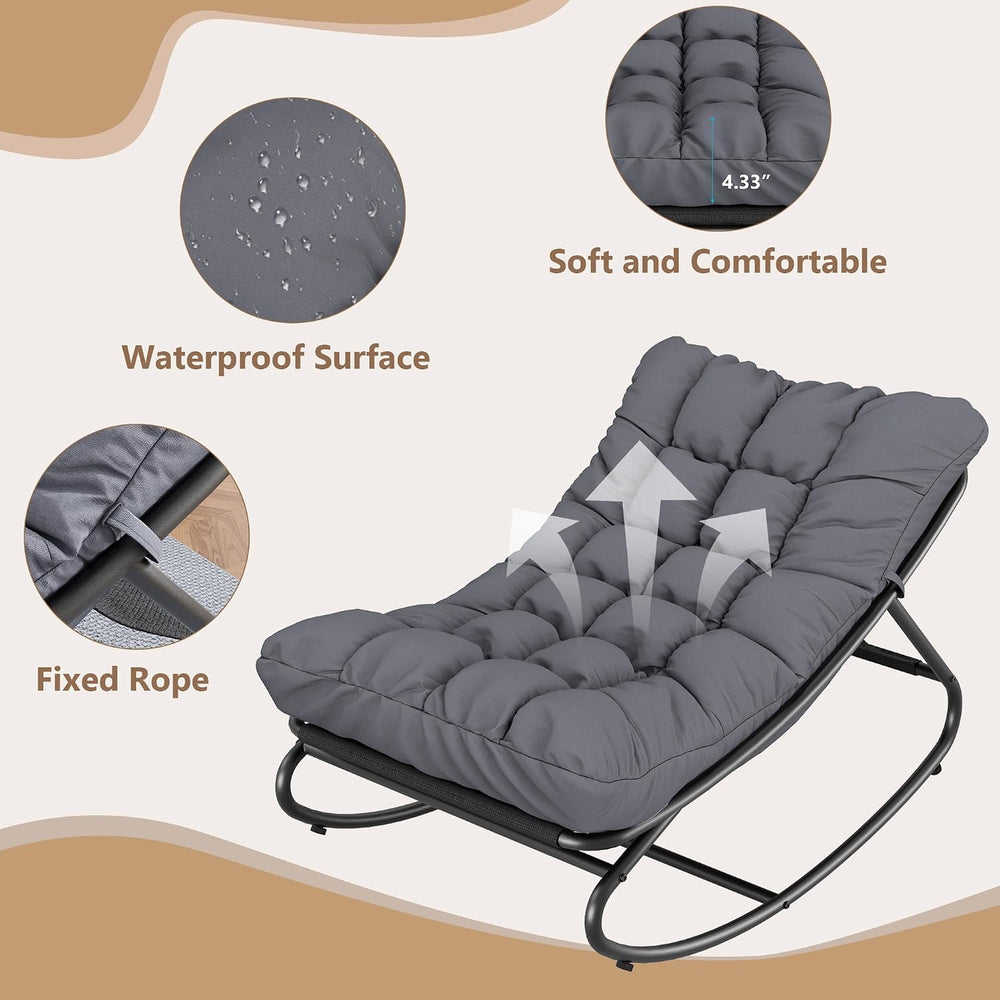Garvee Outdoor Rocking Chair, Metal Frame Patio Papasan Rocker, Adjustable Sw...