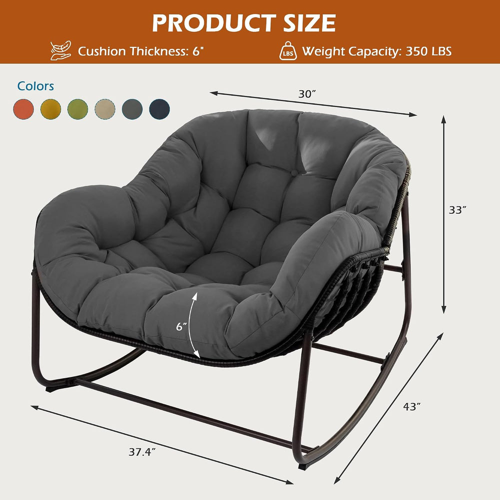 Papasan Rocking Chair Indoor & Outdoor, Oversized Egg-Shaped Papasan Rock...