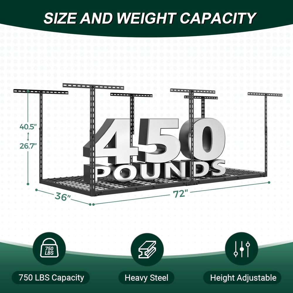 3x6 FT Overhead Garage Storage Rack,450LBS Weight Capacity