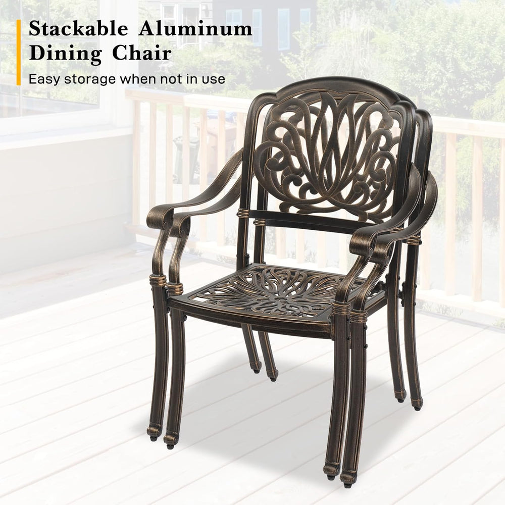 VINGLI 6-Piece Cast Aluminum Outdoor Patio Dining Set with 9ft Umbrella, Spac...