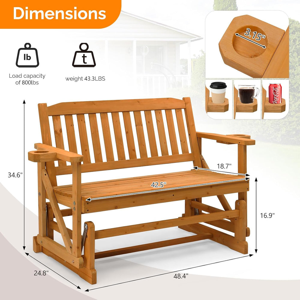 VINGLI 2-Person Outdoor Glider Bench, Patio Glider with Cup Holders, Outdoor ...