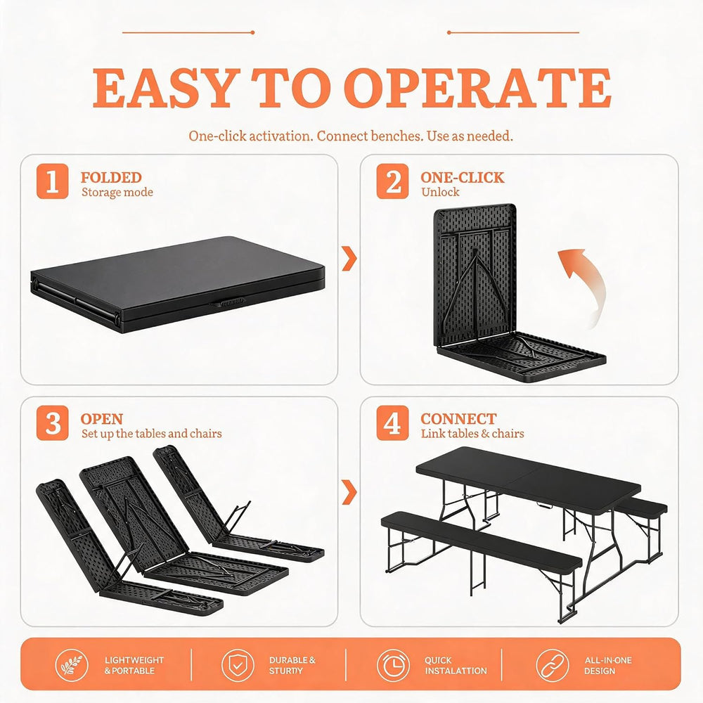 DWVO 6ft Folding Picnic Table Set, Foldable Picnic Table with Bench