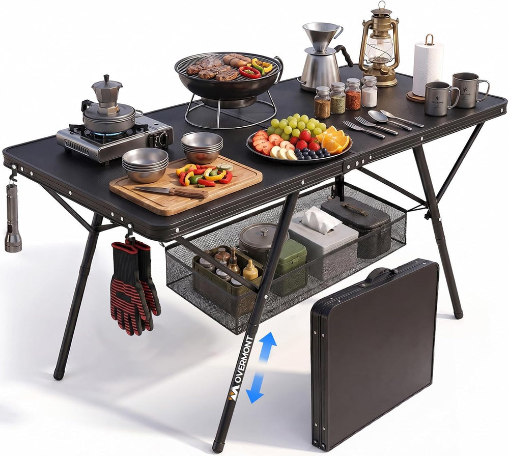 Overmont Folding Aluminum 4ft Camping Table with Carry Handle 2 Heights Up