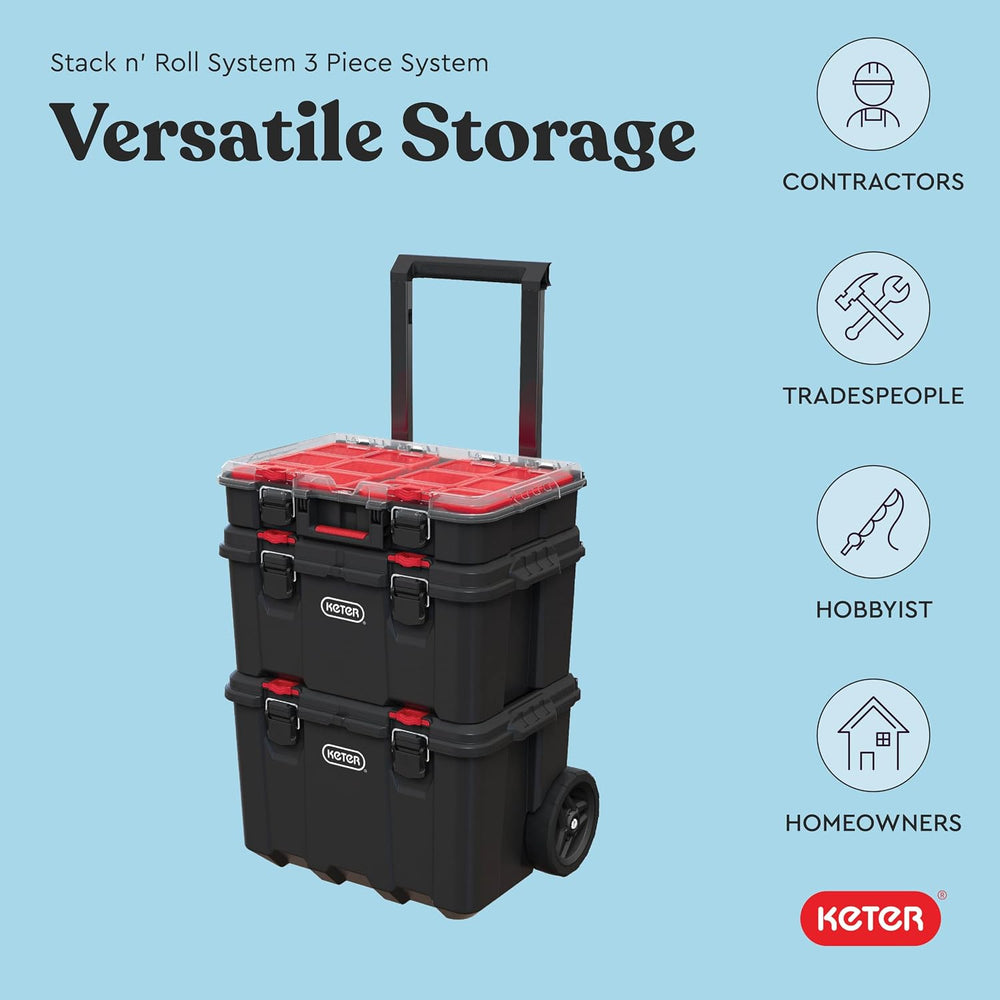 Keter Stack N Rolling Tool Box Modular Storage System 3 Piece