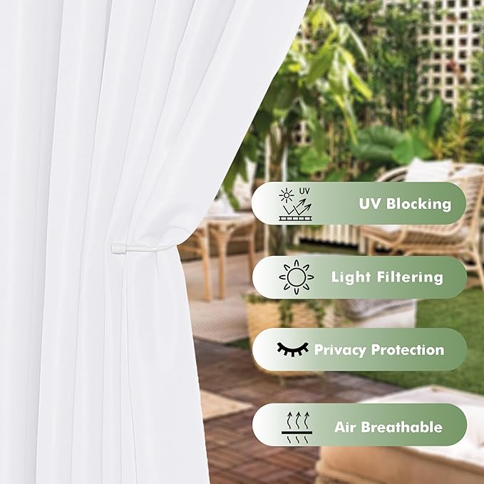 HolidayIdeas Outdoor Curtains for Patio Waterproof, 6 Panels - 54x95 Inches -...