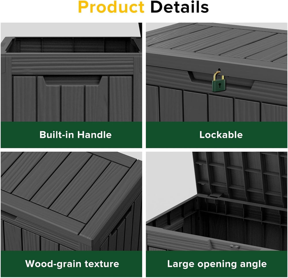Outdoor Storage Box 45GAL Waterproof Resin Deck Box,UV-Resistant Lockable Pac...