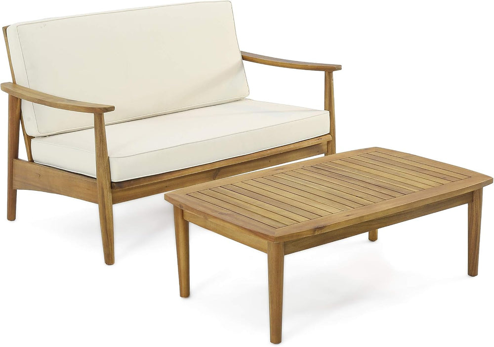 Christopher Knight Home Felix Outdoor Acacia Wood Loveseat Set with Coffee Ta...