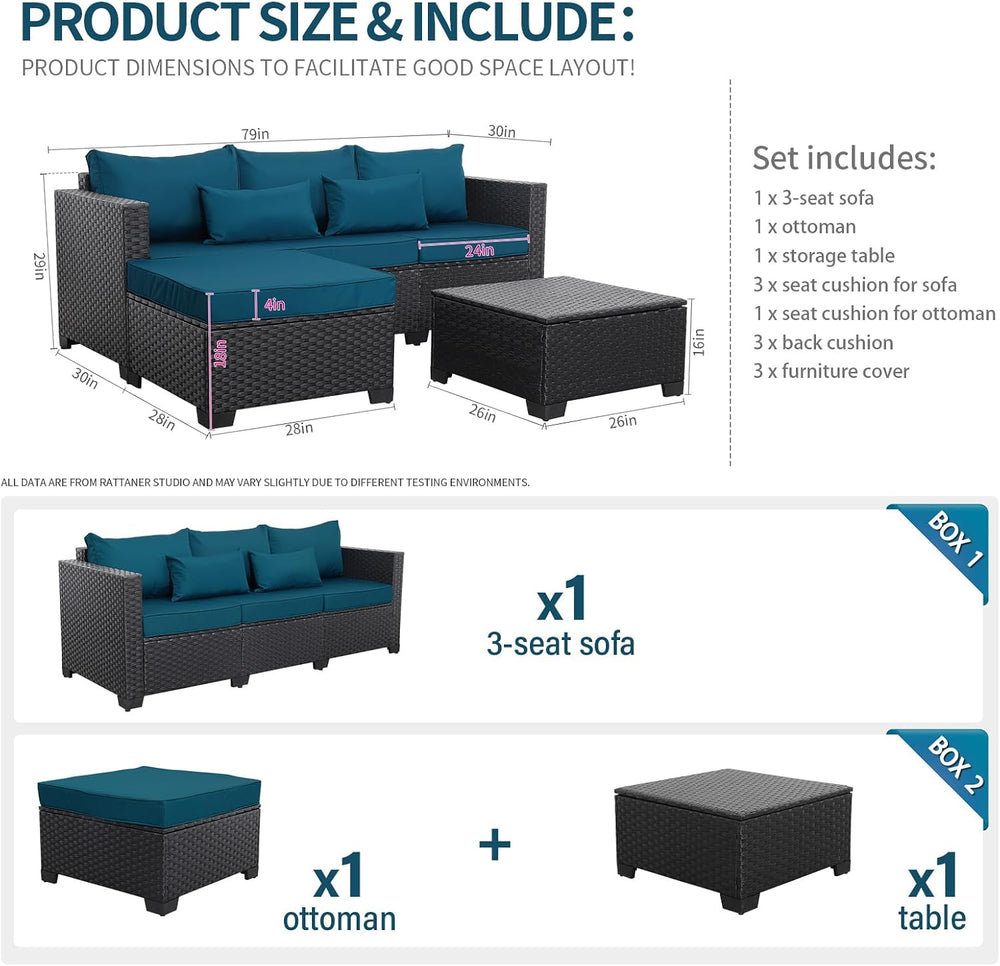 Rattaner Outdoor Furniture Set 3 Pieces Wicker Patio Furniture Outdoor Sectio...