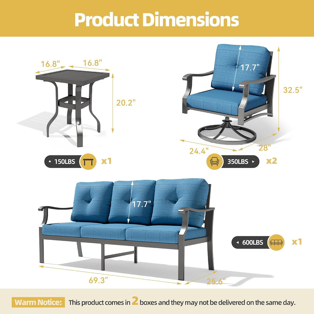 4-Piece Metal Patio Conversation Set with Rocking Swivel Seats, Blue
