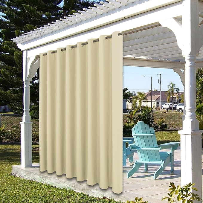 BONZER Wide Waterproof Outdoor Curtains for Patio Heavy Privacy Light Filteri...