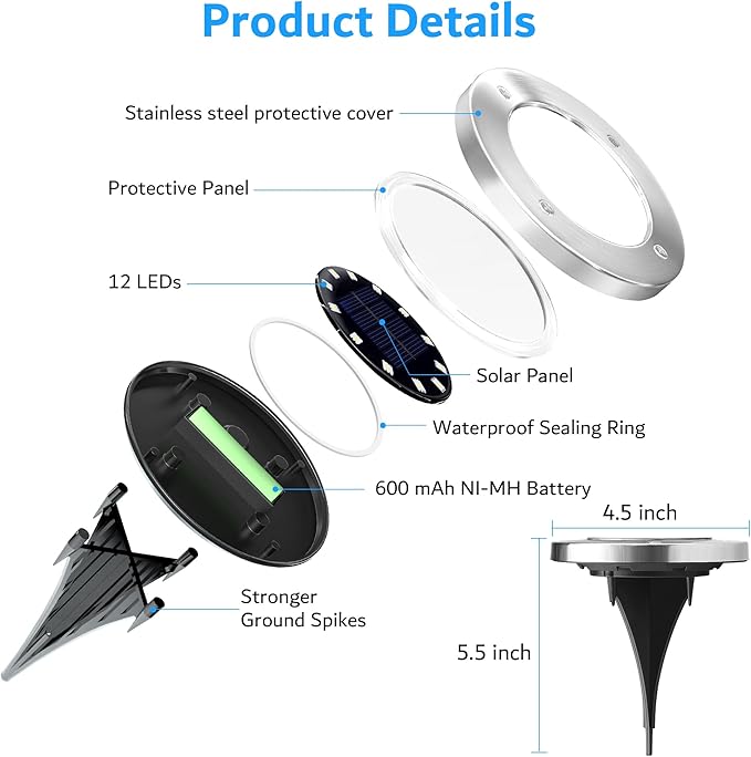 Biling Solar Ground Lights Outdoor 12 Packs, Bright 12 LEDs Solar Lights Outd...