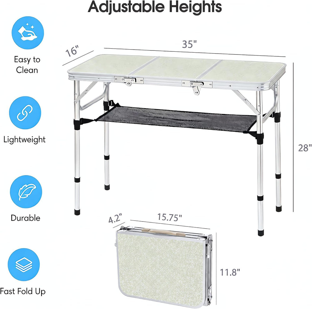 Folding Camping Table,35"L x16"W Aluminum Camp Table with Adjustabl...