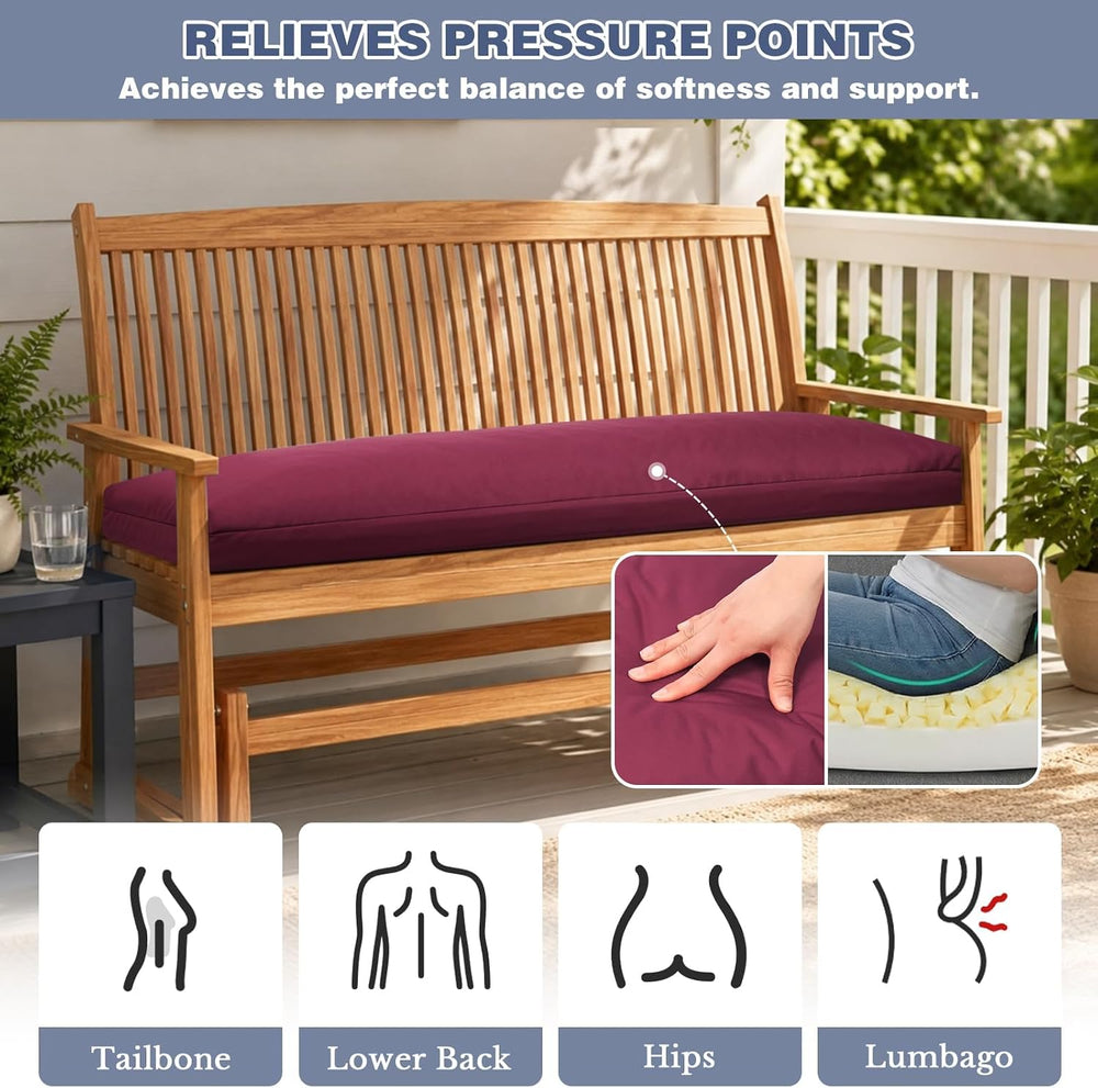 baibu Waterproof Outdoor Bench Cushion with Ties, 45 x 16 x 3.5 Inch, Red