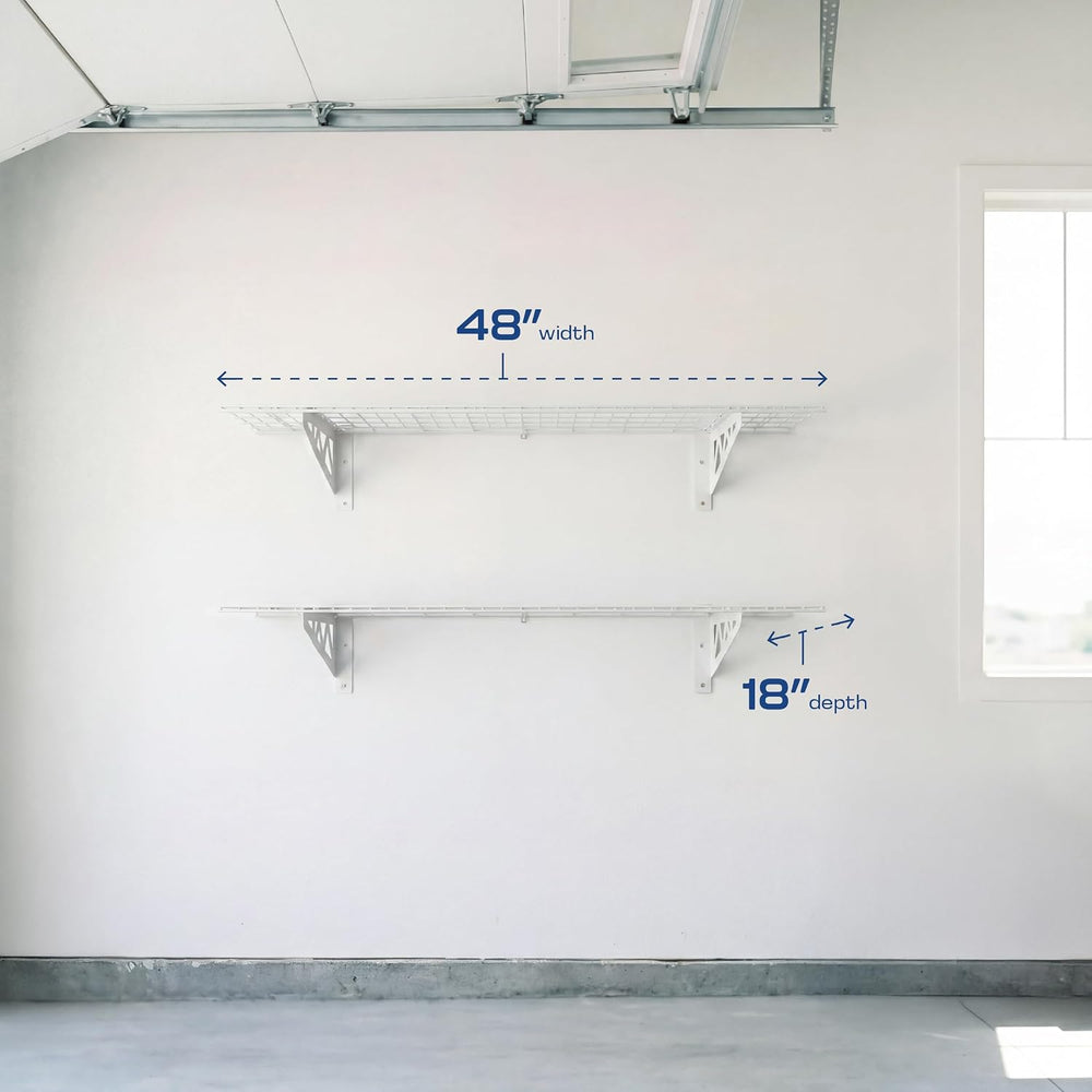 MonsterRAX Heavy Duty Garage Wall Shelving 18x48 2-Pack, Wall Mount, White