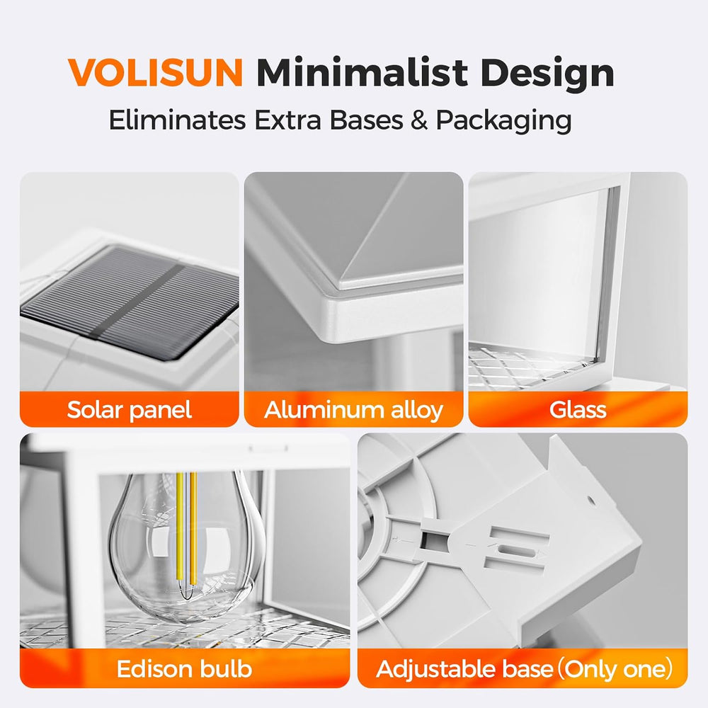 VOLISUN Metal Solar Post Cap Lights, Edison Bulb Light 2Pack,White