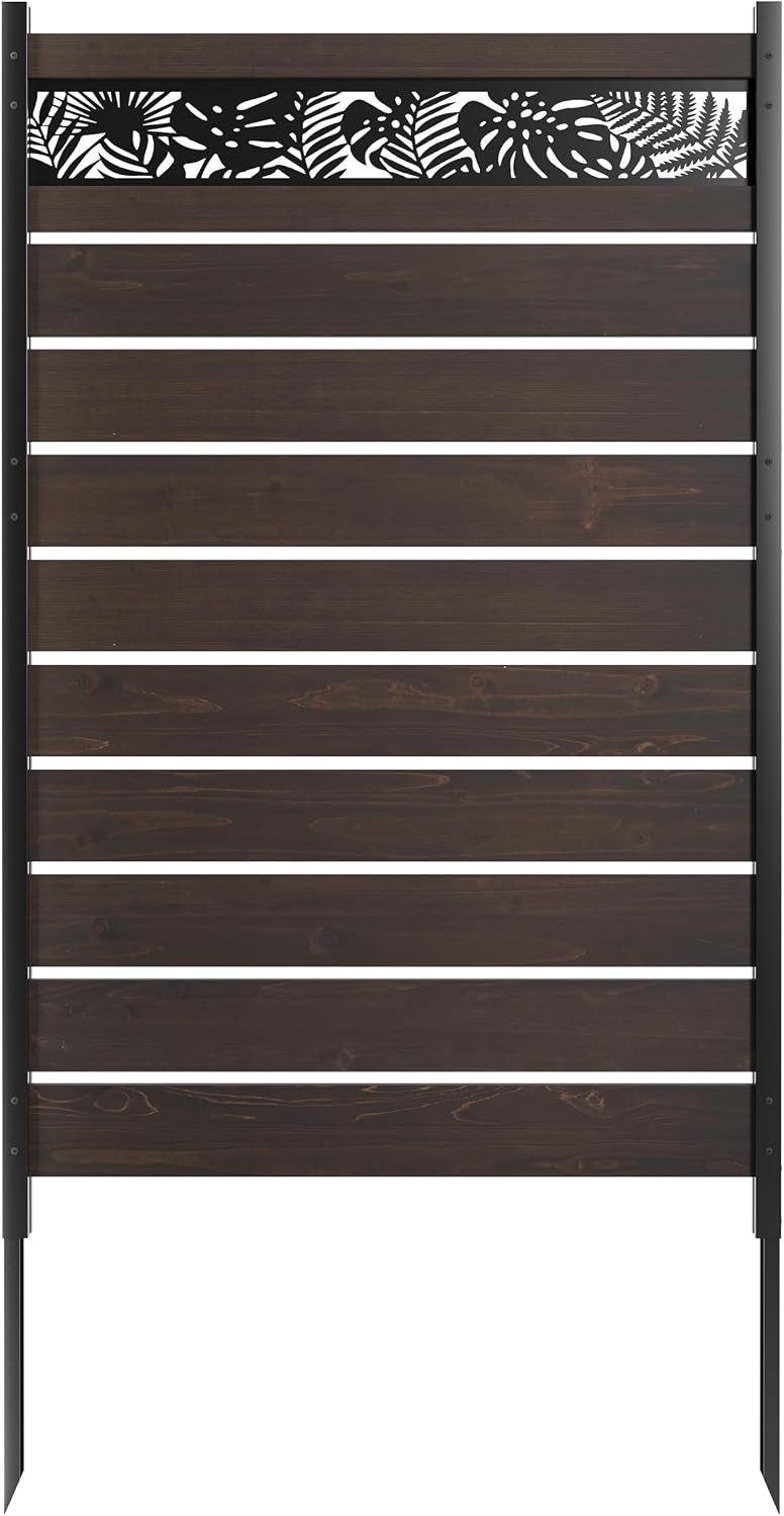 Wood Privacy Screen, No Dig Outdoor Fence,Dark Brown