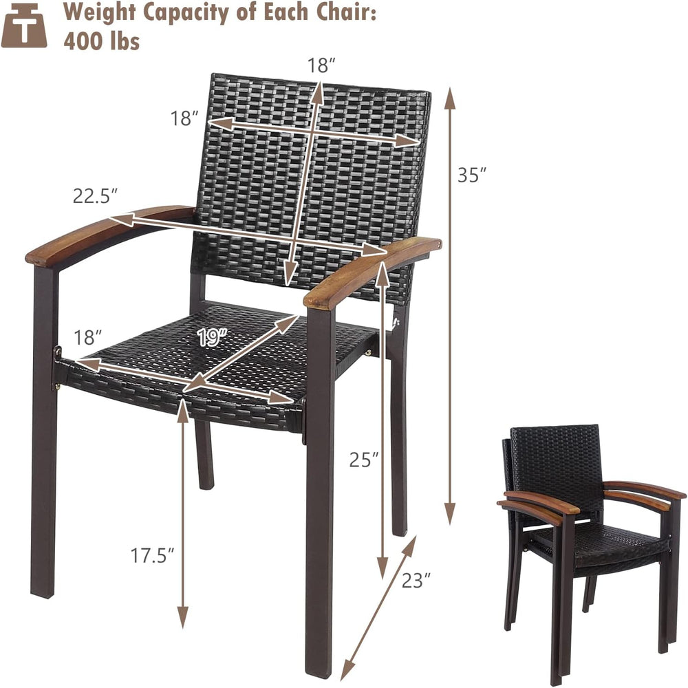 Tangkula 2 Pieces Outdoor PE Wicker Stackable Chairs, Patio Dining Chairs wit...