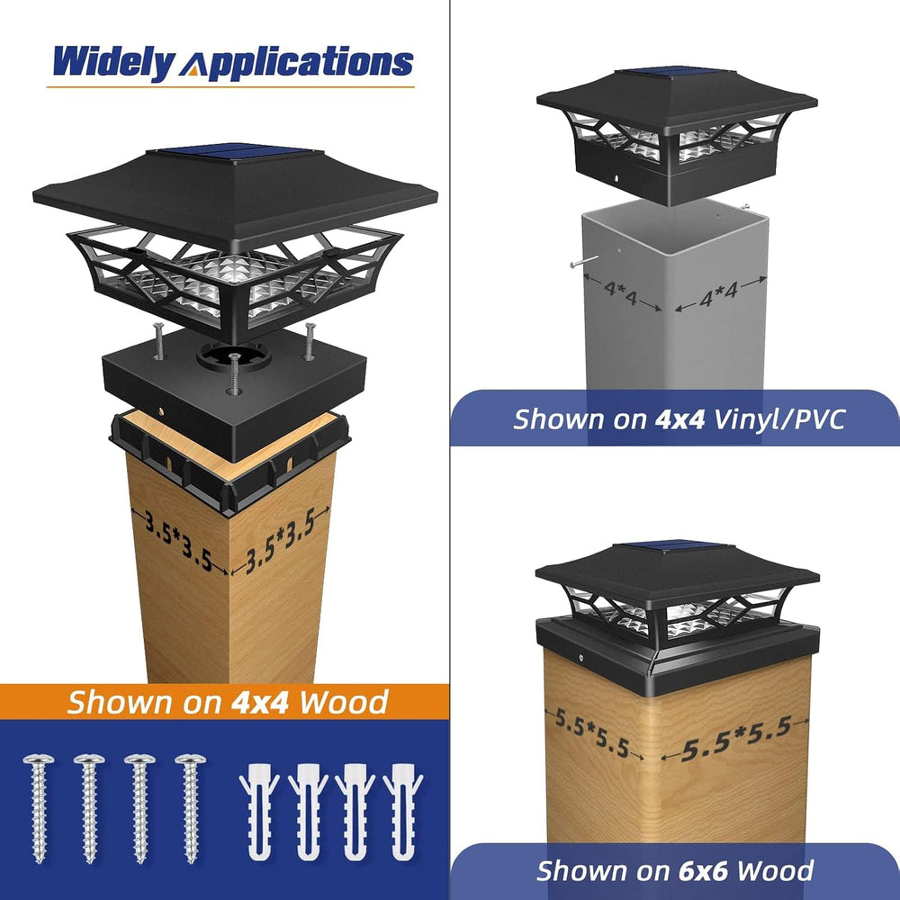 APONUO 6 Pack Solar Post Cap Lights Color Changing for 4x4/5x5/6x6 Posts