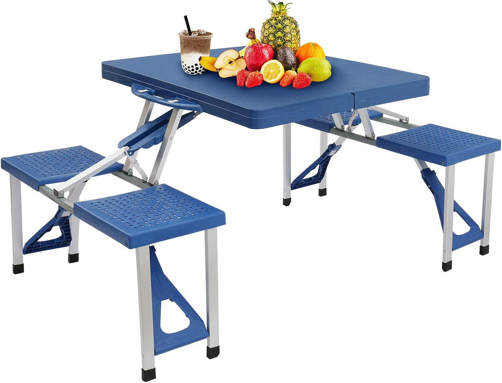 4FT Portable Folding Camping Picnic Table with Seats Chairs and Umbrella Hole...