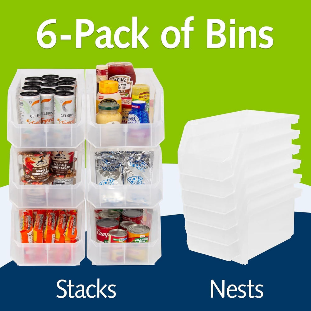 Large Stackable Plastic Storage Bins, 6-Pack, Clear