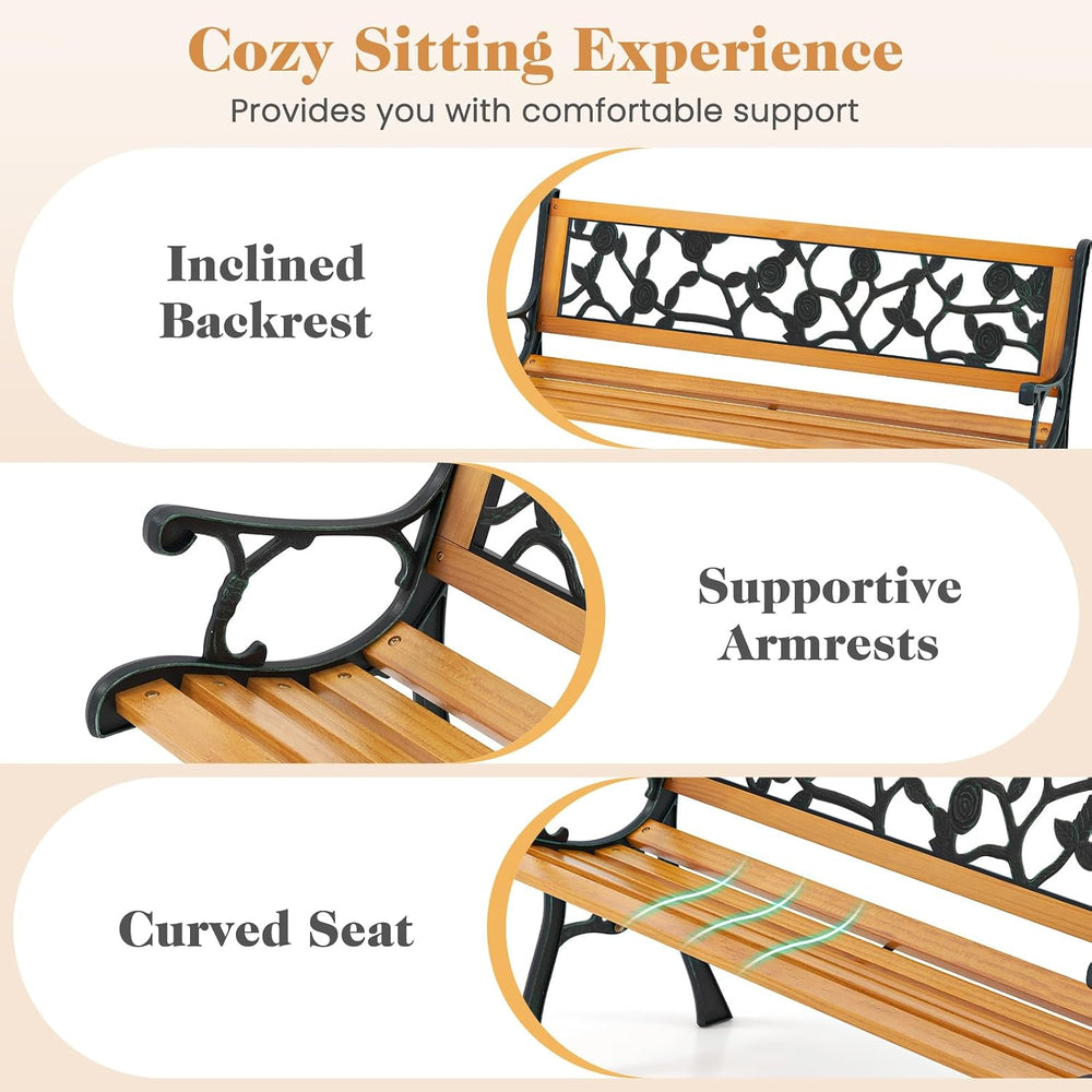 GIANTEX 49.5" 3-Person Outdoor Bench with Floral Pattern Backrest