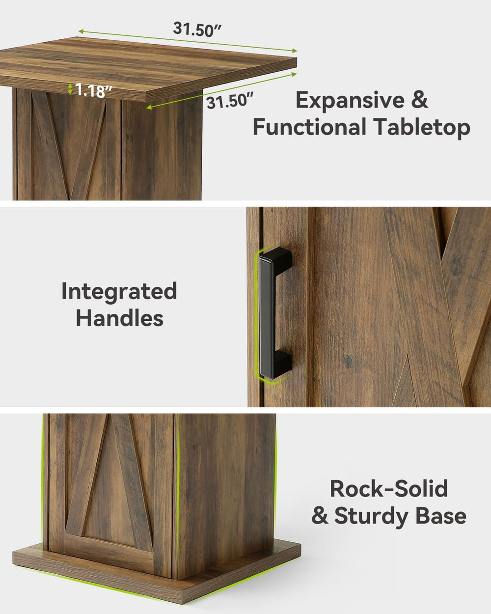 LITTLE TREE Bar Table with Storage Cabinet, 39.4" H Square High Top Pub ...