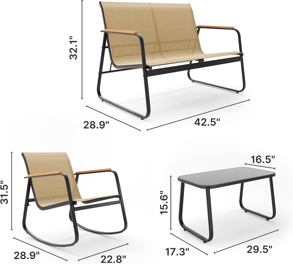 Ahomly Outdoor Patio Furniture Set 4 Pieces, Conversation Textilene, Brown