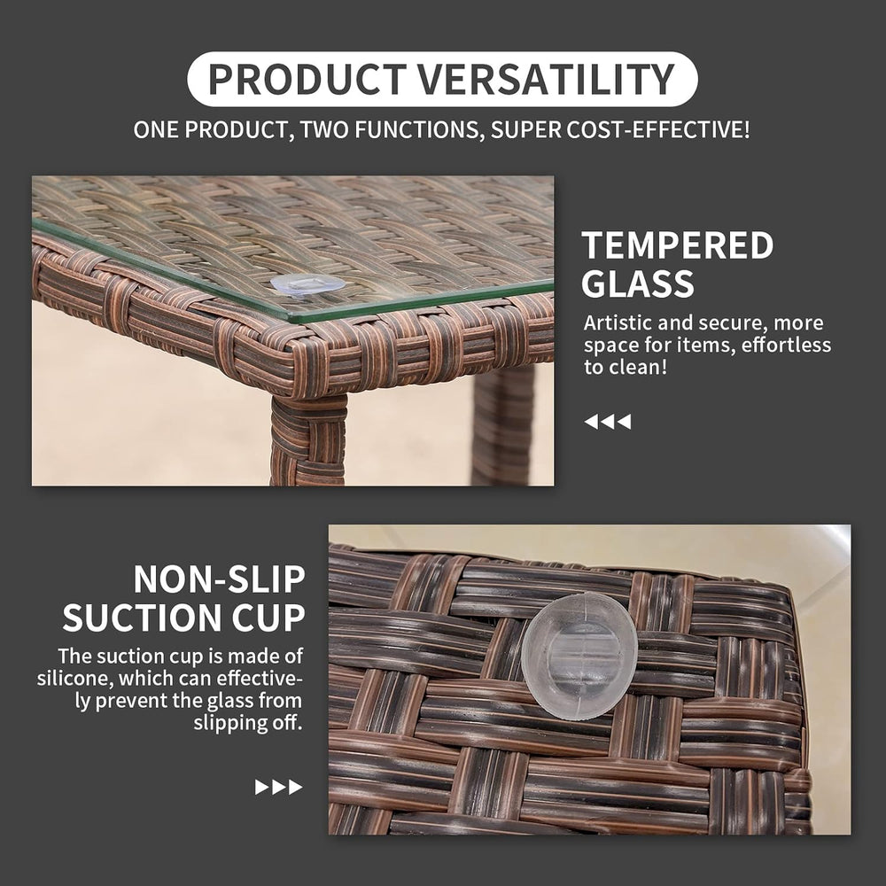 Outdoor PE Wicker Side Table Patio Rattan Garden Coffee End Square Table with...