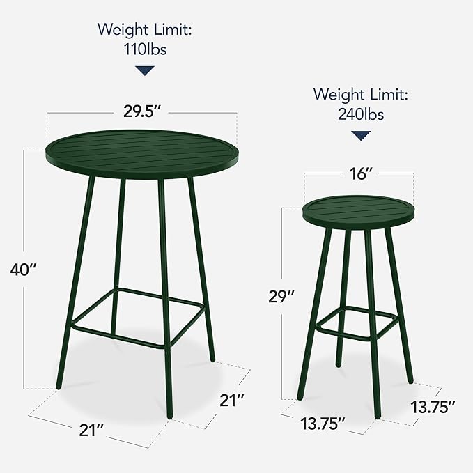 Best Choice Products 3-Piece Patio Dining Set, Bar Height, Outdoor Bistro Set...