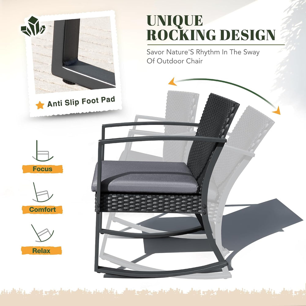 Devoko Resin Patio Furniture Set 3 Piece All Weather Outdoor Rocking Chairs w...