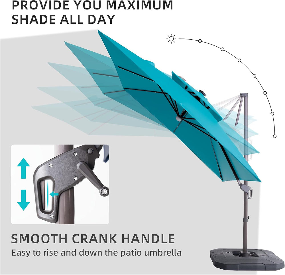 9x9 FT Cantilever Offset Patio Umbrella with Lights