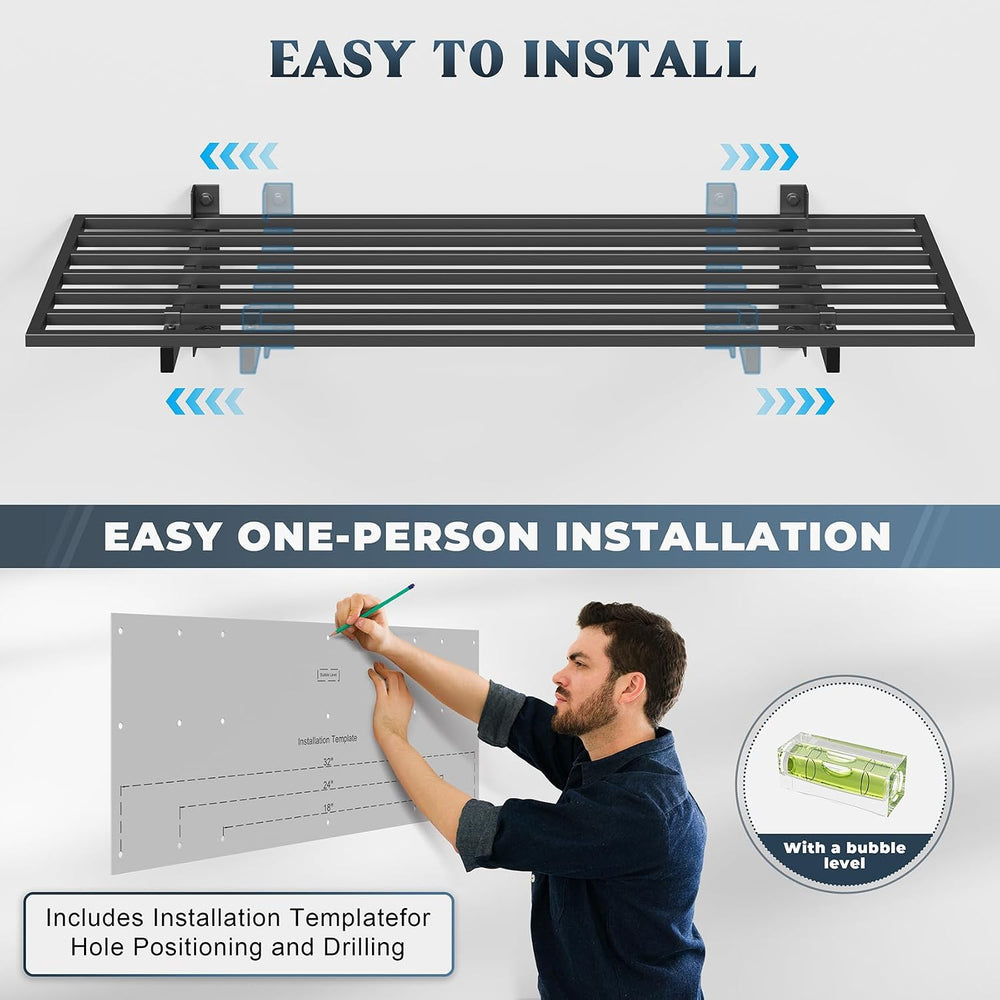 2 Pack Wall Mounted Garage Shelving with 8 Hooks, 1.5x4ft, 500lbs
