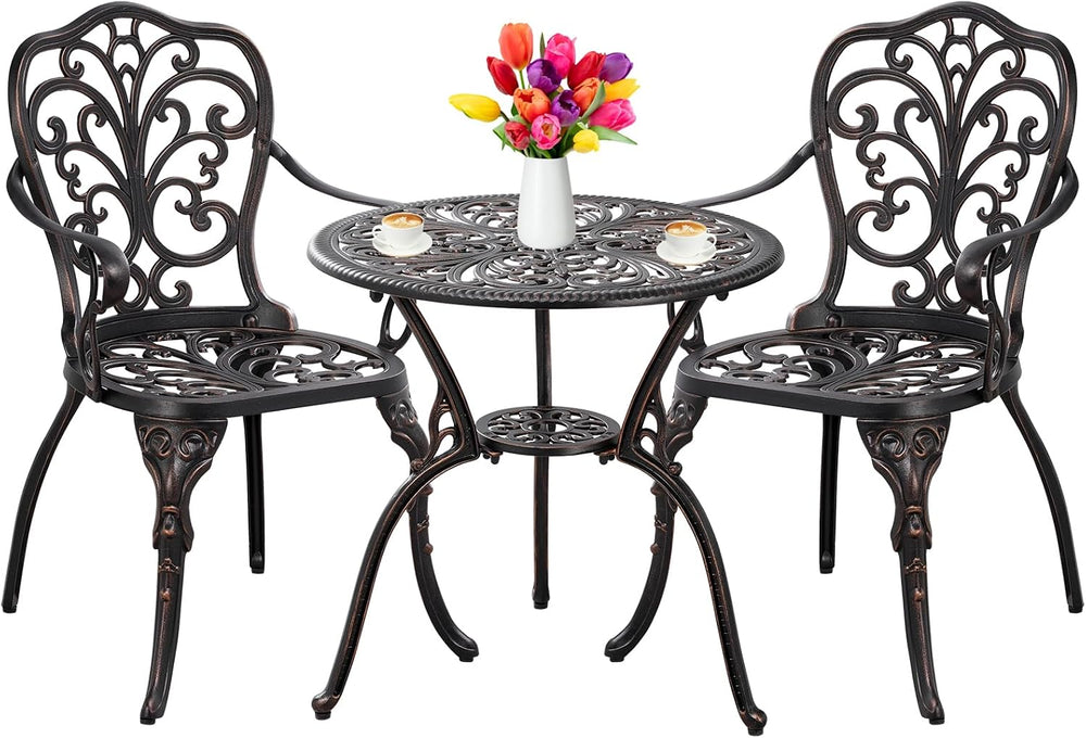 Outdoor Bistro Table and Chairs Set of 2 Cast Aluminum Patio Bistro Set with ...