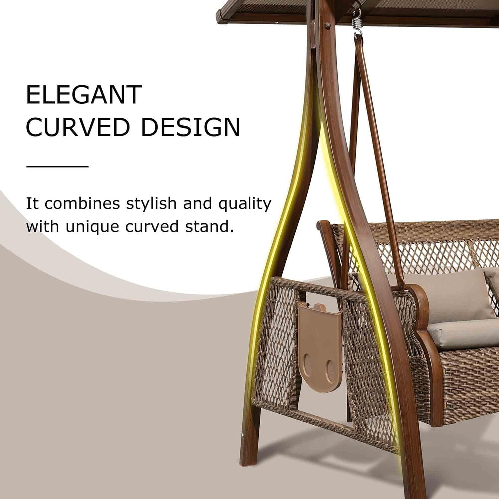 PURPLE LEAF Wicker Porch Swing 2 Person with PVC Canopy and Solar LED Light