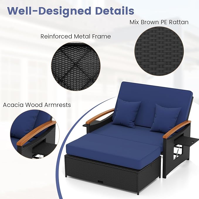 Tangkula Patio Rattan Daybed with 4-Level Adjustable Backrest, Outdoor Wicker...