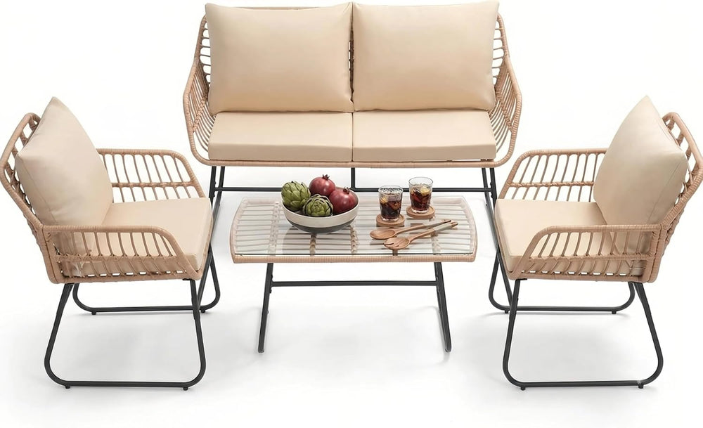 KROFEM 4-Piece Outdoor Patio Furniture Set, Natural/Beige