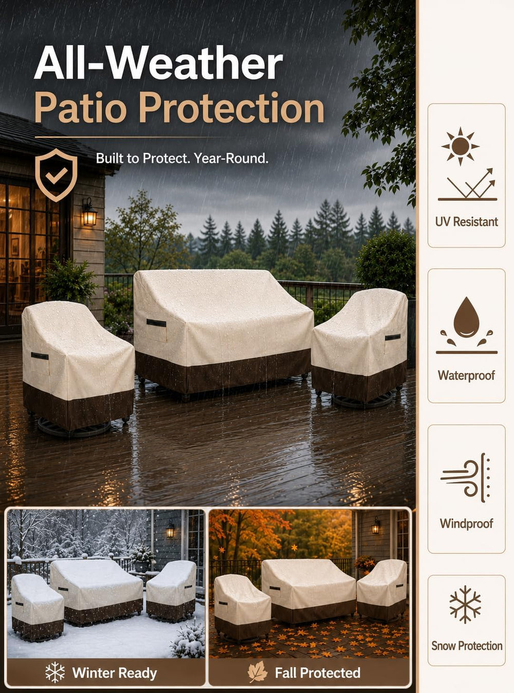 Patio Furniture Covers 3 Piece Set 2 Swivel Chair Covers + Loveseat Cover