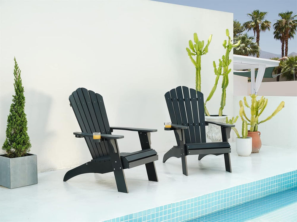 Psilvam Adirondack Chairs Set of 2 with Cup Holder,Oversized, Black