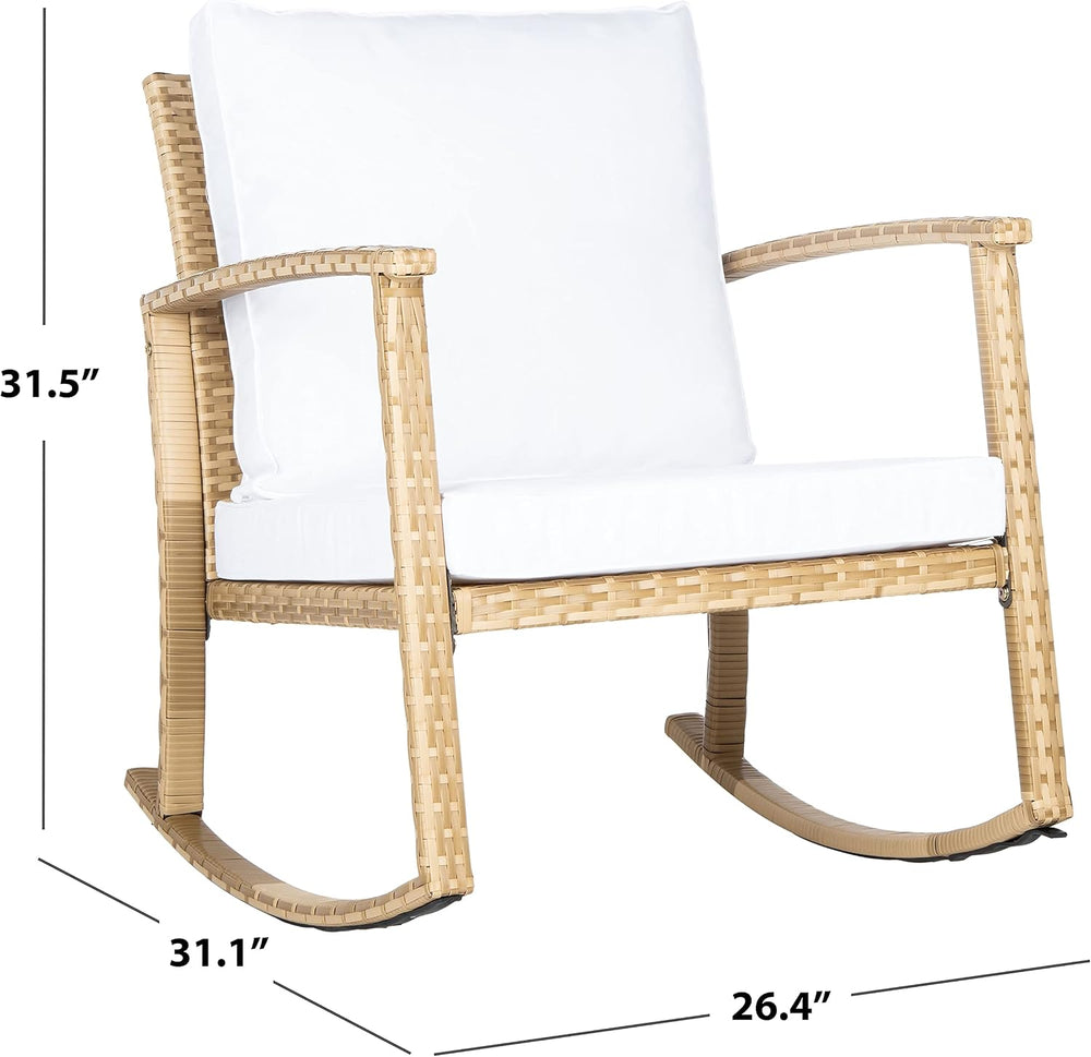SAFAVIEH Outdoor Daire Wicker Rocking Chair, 14.4" Natural/White PAT7721D
