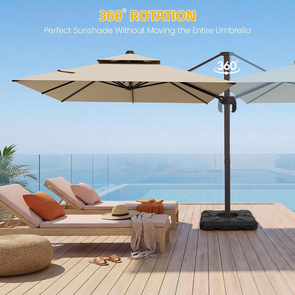 VEGOND 9x12 FT Cantilever Patio Outdoor Umbrella with Base Included