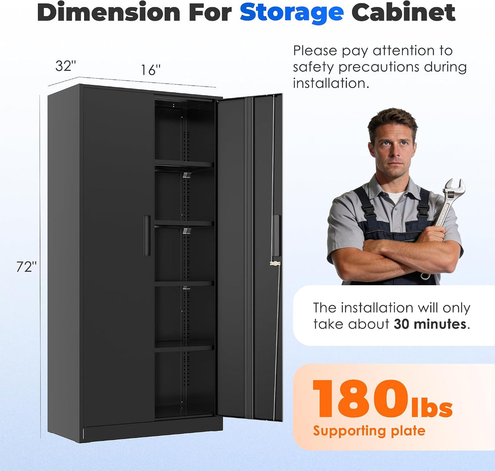 Garage Storage Cabinet with Doors and Shelves, Metal Storage Cabinets with Lo...