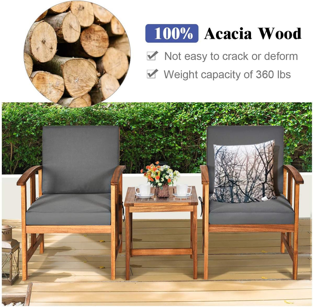 Tangkula 3 Pieces Patio Furniture Set, Includes Set of 2 Outdoor Acacia Wood ...