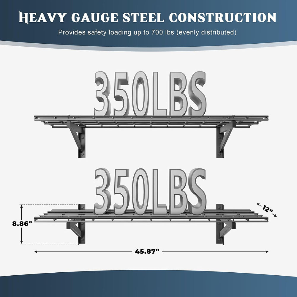 2 Pack Wall Mounted Garage Shelving, 1x4ft, 700lbs Integrated Grid