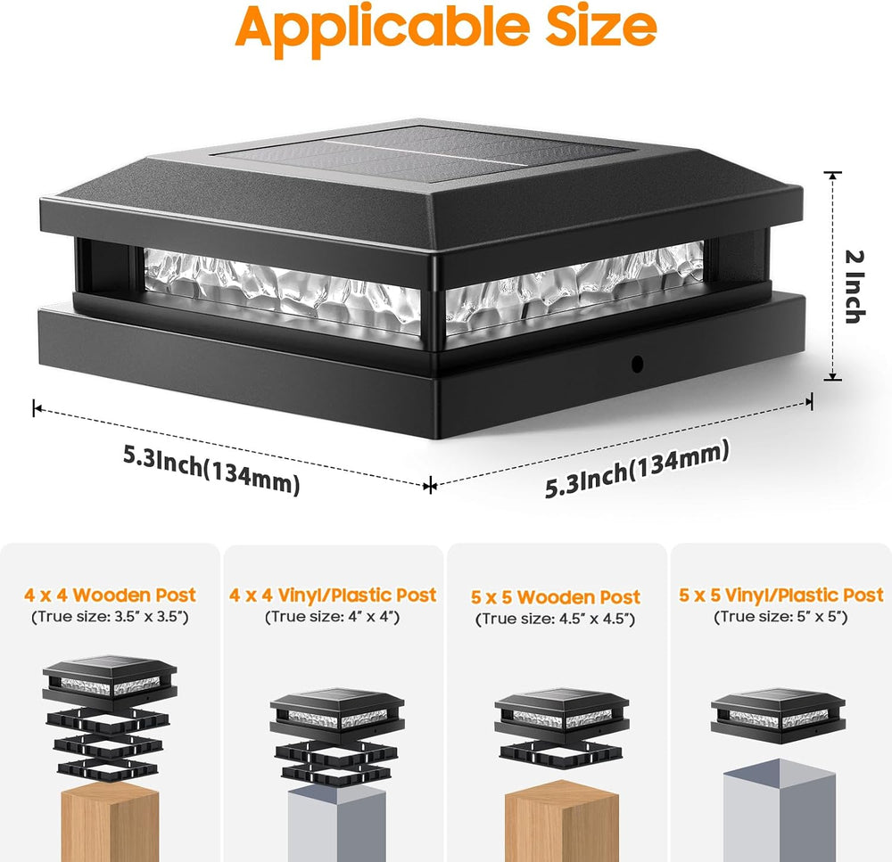 Solar Post Cap Lights 12 Pack for 4x4 4.5x4.5 5x5 Vinyl/Wood Posts, Black
