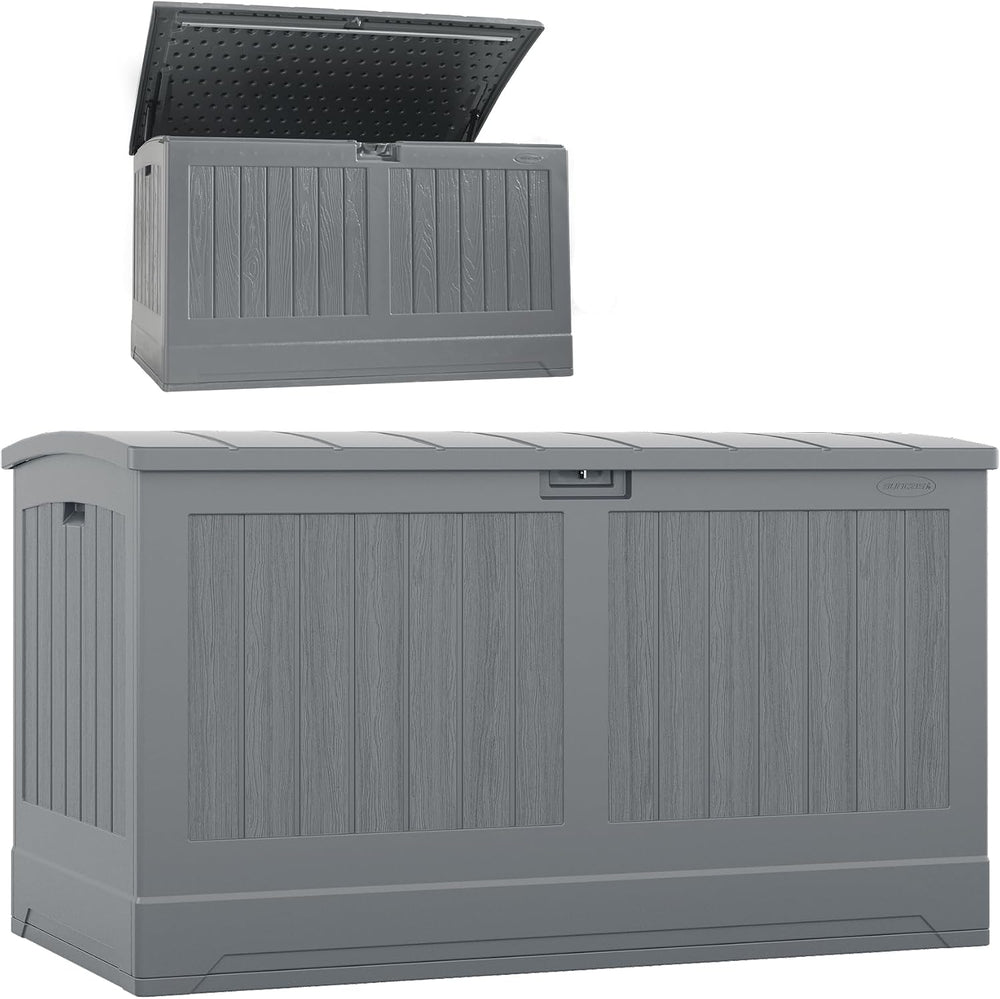 Suncast XL Deck Box, 200 Gal, All Weather, Pad-Lockable Lid, Dove Gray