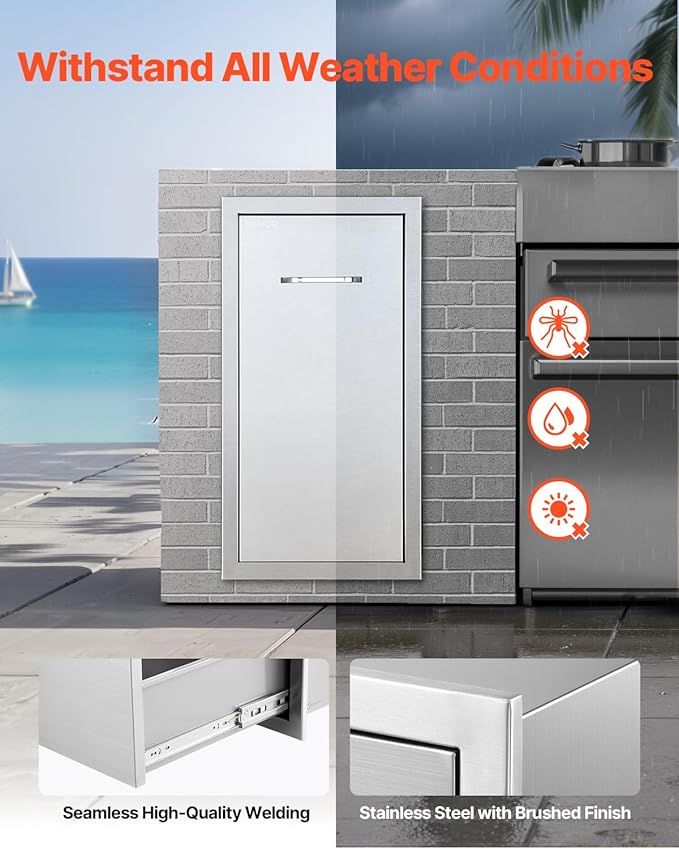 VEVOR Outdoor Kitchen Trash Drawer, 11.81" W x 19.6" D x 23.62"...