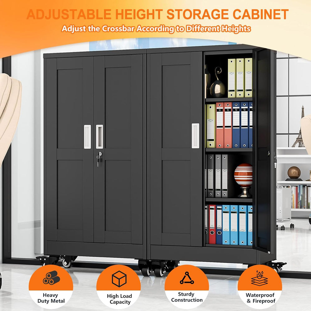 45.6" Tall Metal Garage Storage Cabinet with Wheels, White